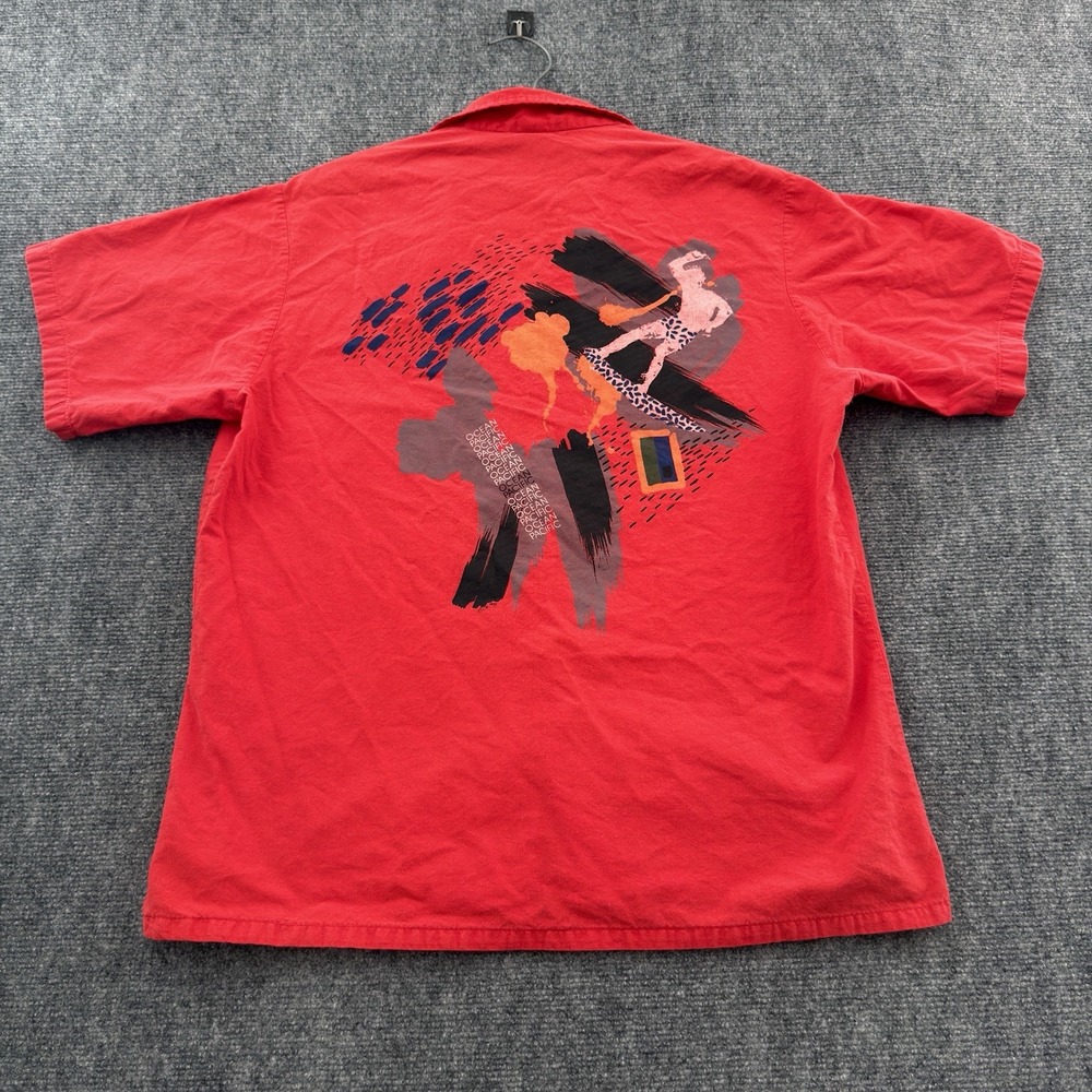 Vintage Ocean Pacific OP Surfer Graphic Button Up Shirt Mens Small Red Beach